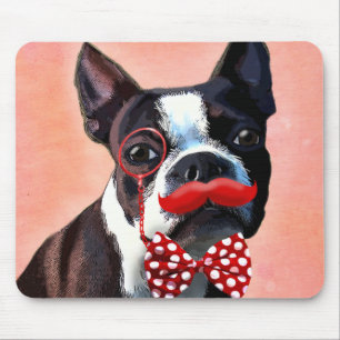 Tapis De Souris Boston Terrier Portrait avec Cravate Red Bow et 2