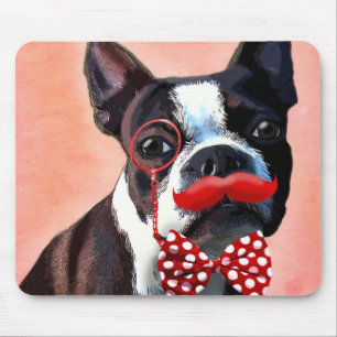 Tapis De Souris Boston Terrier Portrait avec Cravate Red Bow et 3