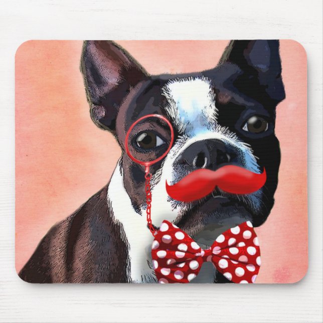 Tapis De Souris Boston Terrier Portrait avec Cravate Red Bow et 3 (Devant)