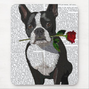 Tapis De Souris Boston Terrier with Rose in Mouth