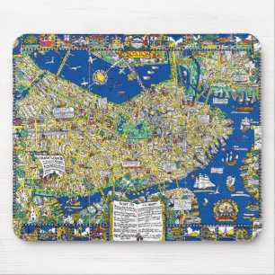 Tapis De Souris Boston vintage vieille ville carte géographie amér