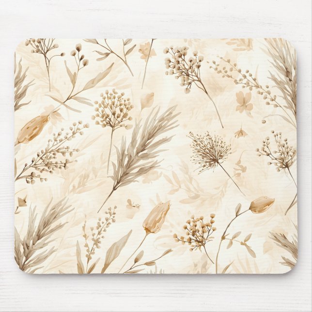 Tapis De Souris Botanique Fleur Séchée Beige (Devant)