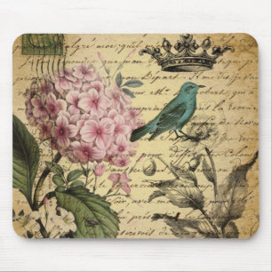 Tapis De Souris botanique français d'oiseau d'hortensia de