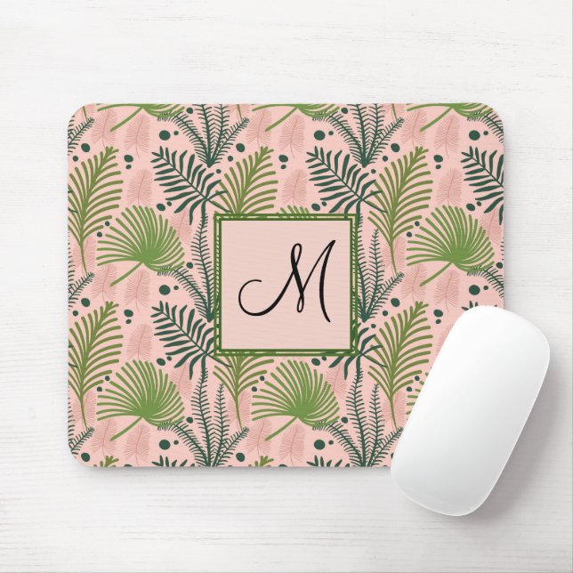 Tapis De Souris Botanique Tropical Feuilles Monogramme rose Person (Avec souris)