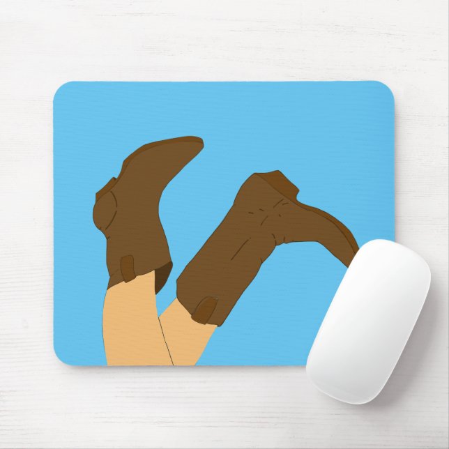 Tapis De Souris Bottes Cowboy sur Arrière - plan bleu clair (Avec souris)