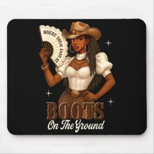 Tapis De Souris Bottes d'histoire noire sur le terrain Cowgirl Wes