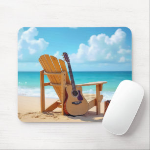 Tapis De Souris Bottes et guitare sur une plage