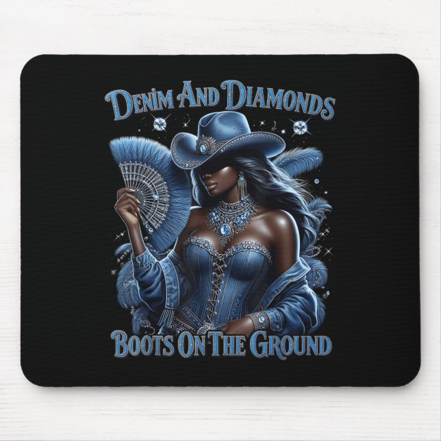Tapis De Souris Bottes Occidentales Sur Le Sol Denim Et Diamonds V (Devant)