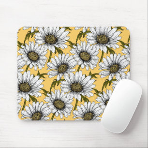 Tapis De Souris Bouches blanches, fleurs sauvages sur jaune