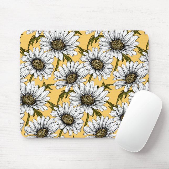 Tapis De Souris Bouches blanches, fleurs sauvages sur jaune (Avec souris)