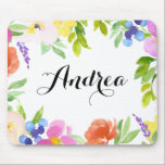 Tapis De Souris Bouches de ressort d'aquarelle Mousepad personnali<br><div class="desc">Une bouche florale fantaisiste et élégante,  avec des fleurs d'aquarelle colorées et du feuillage. Personnalisez en ajoutant votre nom. Cette mousepade fleurie sera un parfait accent pour votre bureau. Des éléments correspondants sont disponibles.</div>