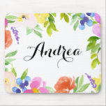 Tapis De Souris Bouches de ressort d'aquarelle Mousepad personnali<br><div class="desc">Une bouche florale fantaisiste et élégante,  avec des fleurs d'aquarelle colorées et du feuillage. Personnalisez en ajoutant votre nom. Cette mousepade fleurie sera un parfait accent pour votre bureau. Des éléments correspondants sont disponibles.</div>