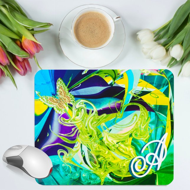 Tapis De Souris Boucles de papillon d'or Monogram Liquid Abstrait (Créateur téléchargé)
