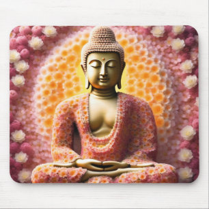 Tapis De Souris Bouddha de fleurs roses méditant