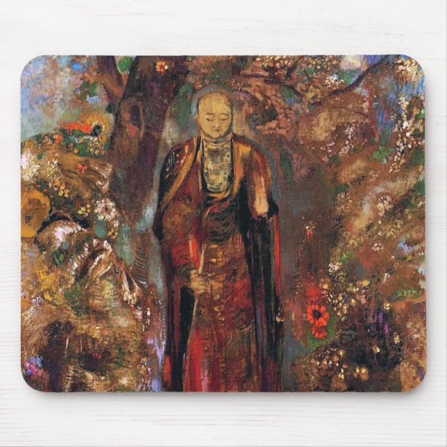 Tapis De Souris Bouddha marche parmi les fleurs (Devant)