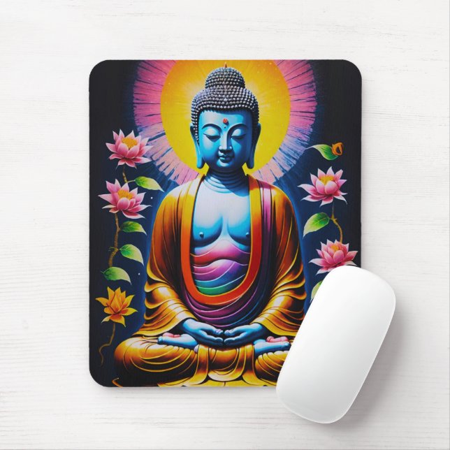 Tapis De Souris Bouddha - Pleine Conscience en Fleur (Avec souris)