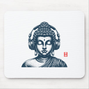 Tapis De Souris Bouddha portant des écouteurs Vintage Rétro Gris ,