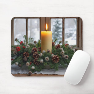 Tapis De Souris Bougie de Noël dans un Centre de Table en Pin