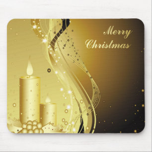 Tapis De Souris Bougie de Noël d'or sur Arrière - plan étincelant