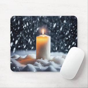 Tapis De Souris Bougie Lumineuse Dans Les Snowflakes