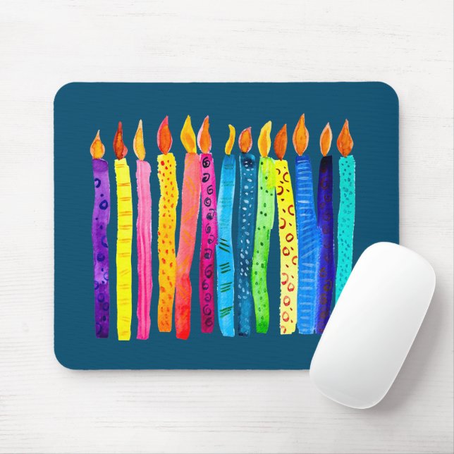Tapis De Souris Bougies d'anniversaire aquarelle colorées (Avec souris)