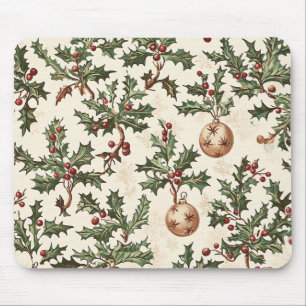 Tapis De Souris Boule de Noël en or et crème vintage à motif de ho