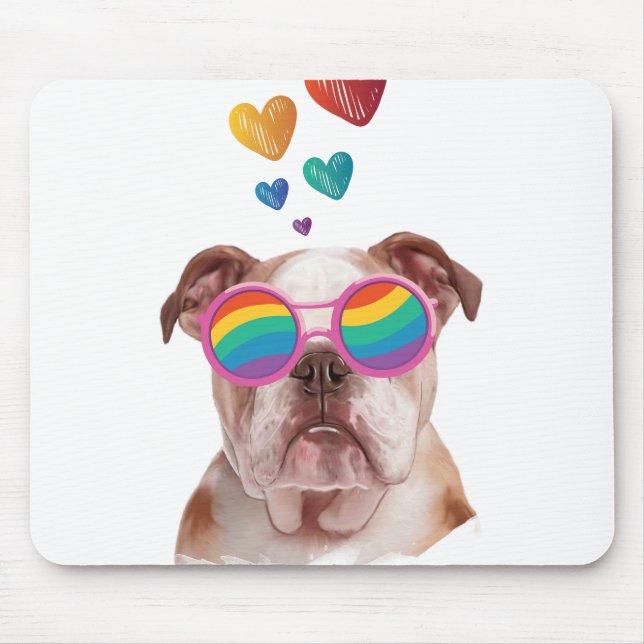 Tapis De Souris Bouledogue anglais avec coeurs Saint-Valentin  (Devant)