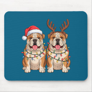 Tapis De Souris Bouledogue anglais Noël Chapeau de Père Noël Renne