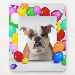 Tapis De Souris Bouledogue avec ballons colorés thème d'anniversai
