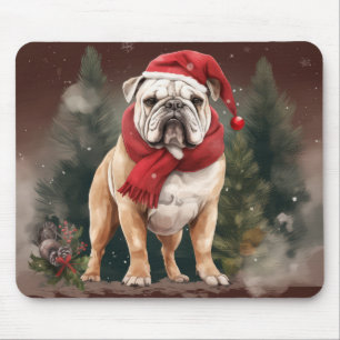 Tapis De Souris Bouledogue dans la neige de Noël
