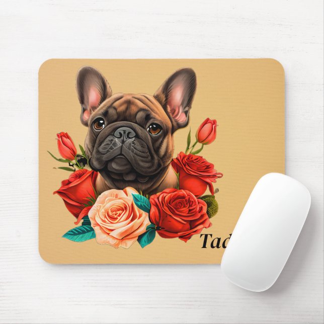 Tapis De Souris Bouledogue Français Avec Des Roses (Avec souris)