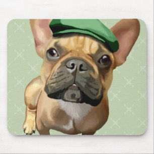 Tapis De Souris Bouledogue français Brown avec le casquette vert