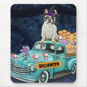 Tapis De Souris Bouledogue français camion Halloween Nuit effrayan