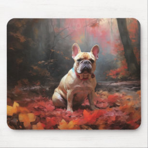 Tapis De Souris Bouledogue français dans les feuilles d'automne qu