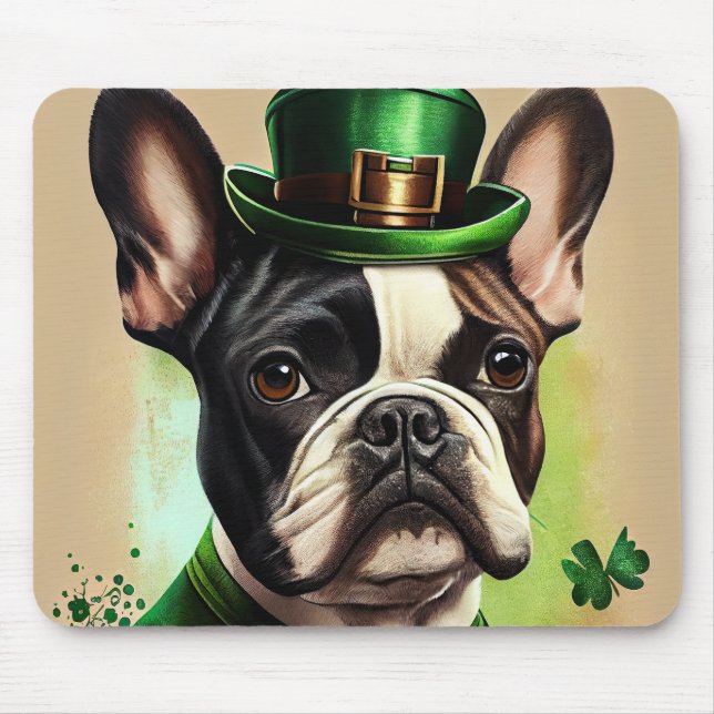 Tapis De Souris Bouledogue français en robe de la Saint-Patrick (Devant)