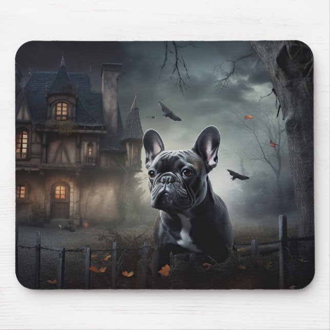 Tapis De Souris Bouledogue français Halloween Épouvantable (Devant)