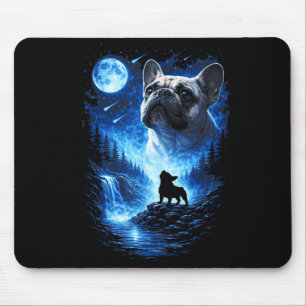 Tapis De Souris Bouledogue français hurlant à la lune nuit étoilée