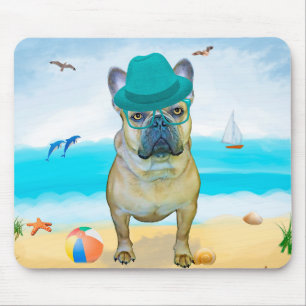 Tapis De Souris Bouledogue français sur la plage