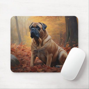 Tapis De Souris Bouledogue mastiff dans Automne Feuilles tombées I