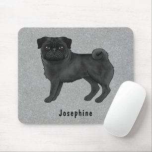 Tapis De Souris Bouledogue noir mignon chien de dessin animé avec