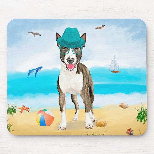 Tapis De Souris Bouledogue Terrier sur la Plage (Devant)