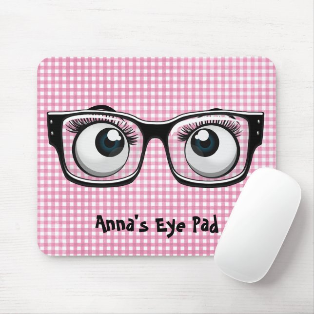 Tapis De Souris Boules d'yeux et lunettes sur En vichy (Avec souris)