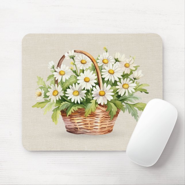 Tapis De Souris Bouquet Aquarelle Daisy En Panier (Avec souris)