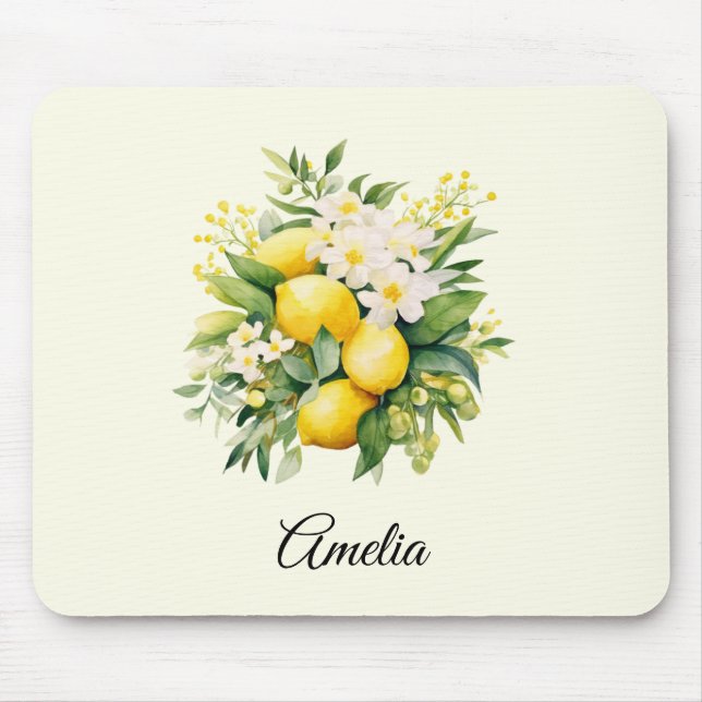 Tapis De Souris Bouquet de citrons aux fleurs blanches (Devant)