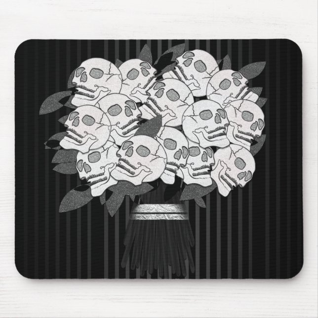 Tapis De Souris Bouquet de crâne Rose noir & blanc gothique (Devant)