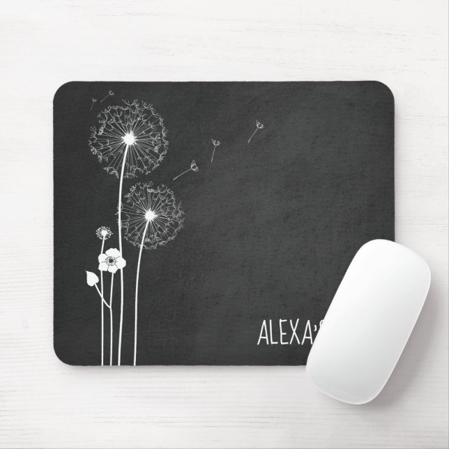 Tapis De Souris Bouquet de Dandelion blanc sur tableau noir (Avec souris)