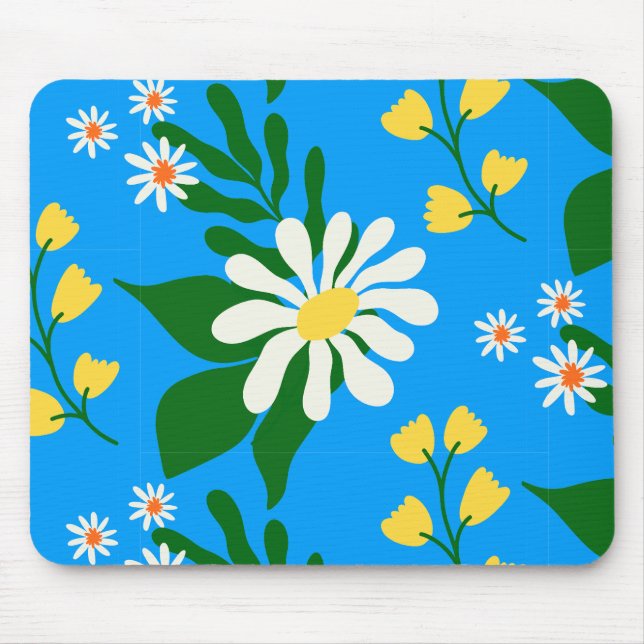 Tapis De Souris Bouquet de fleurs d'été en bleu (Devant)