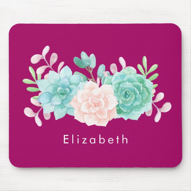 Tapis De Souris Bouquet de fleurs rose et vert Pastel sur Magenta  (Devant)