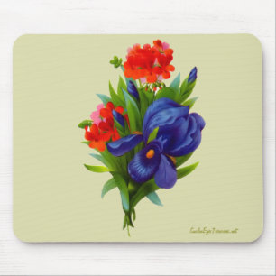 Tapis De Souris Bouquet de fleurs vintage bleu Iris Mousepad