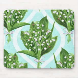 Tapis De Souris Bouquet de lys de la vallée fleurs sur le bleu